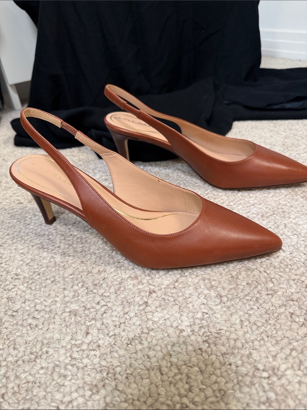 Cole Haan Cognac Leather Pointed Slingback Pumps